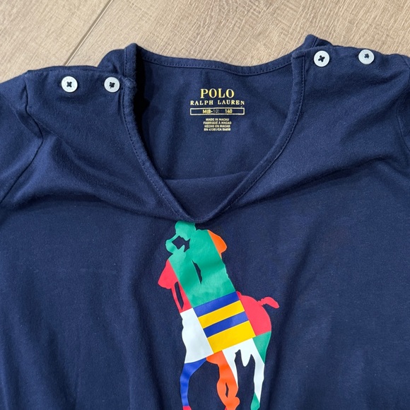 Polo Ralph Lauren Girls Navy Blue Cotton Jersey Pony Romper Girls M 8-10 - Picture 5 of 8